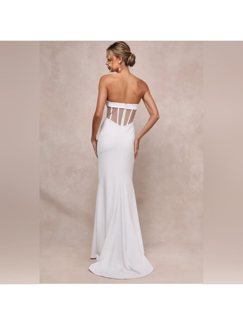 Lulus | Iconic Arrival White Strapless Mesh Bustier Mermaid Maxi Dress | Size XL